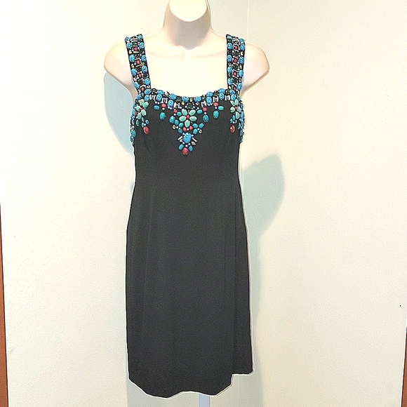 MUSE EXCLUSIVELY FOR BOSTON PROPER SLEEVELESS DRESS W/ TURQUOISE & RED BEADS - Picture 2 of 6